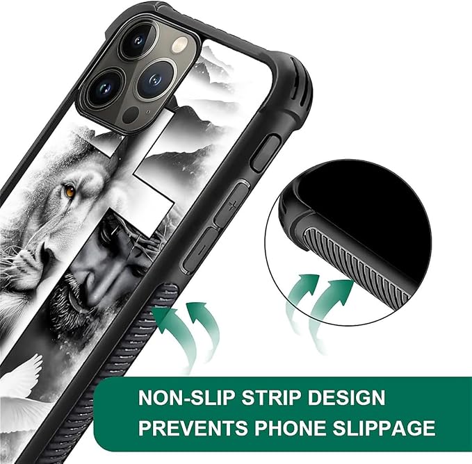 for iPhone 16 Pro Case, Lion Cross Jesus Christ Dove Pattern Graphic Design - Image 5