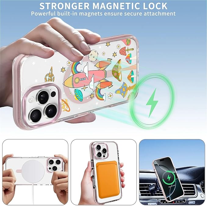 Case for iPhone 16 Pro, Spaceship Mushroom Phone Case Design，for Women Girls - Image 3