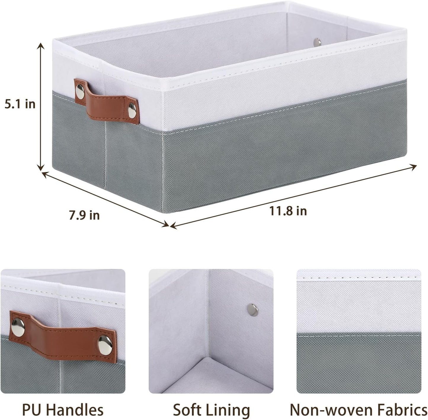 DULLEMELO Small Storage Basket for Organizing, Grey Basket Cloth Storage Bins for Shelves, Foldable Fabric Bins for Home Storage and Organization, White&Deep Grey, 1-Pack