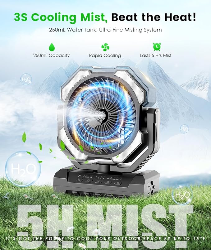 Camping Misting Fan - 24000mAh Portable Battery Powered Fans - Image 2