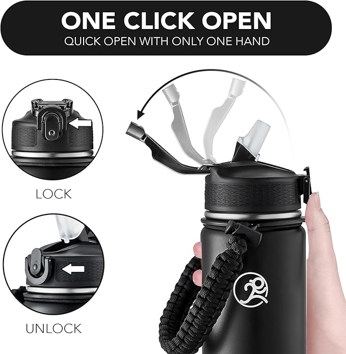 GOSWAG Insulated Sports Water Bottle, 24oz 2 Lids, Stainless Steel Water Bottles - Image 5