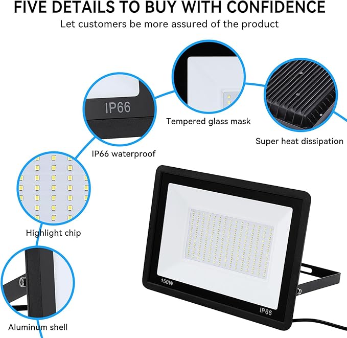 4Pack-250W LED Flood Light Outdoor, 27500lm LED Work Light - Image 2