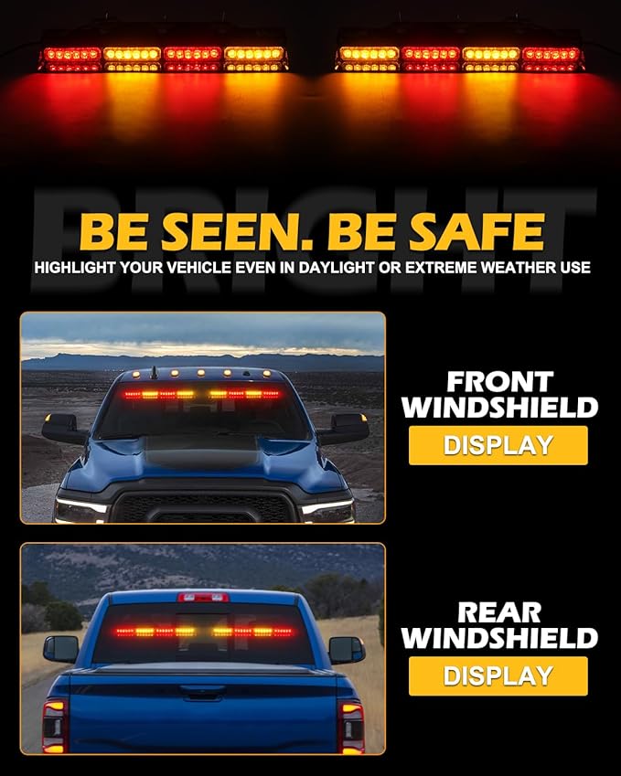 HLauto 604N Emergency Dash Strobe Lights: 2x16.8 inch Amber Red Security Light - Image 3