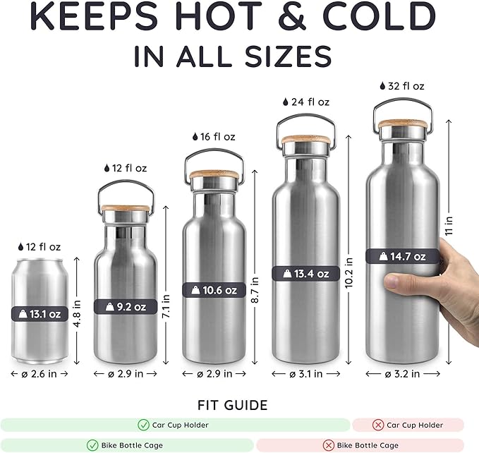 Bambaw 12 oz Metal Water Bottle, Insulated Water Bottle Stainless Steel Double - Image 5