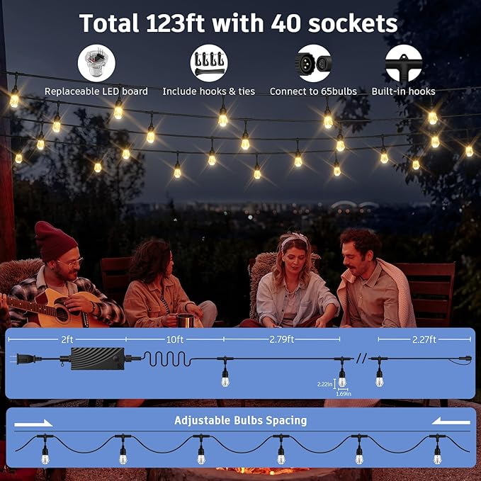 XMCOSY+ Smart Outdoor String Lights - 123ft RGBCWIC Patio Lights - Image 9