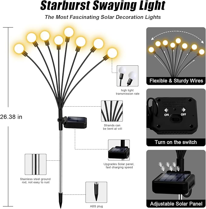 NBQQ Solar Garden Lights Outdoor, Waterproof Solar Powered Lights - Image 5