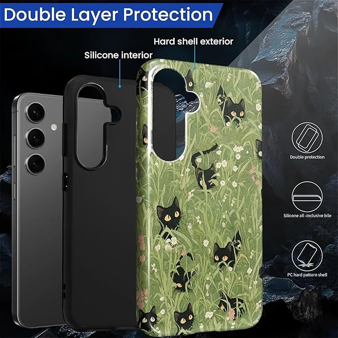 for Samsung Galaxy S24 FE Case, HL2 Grass Cat Hybrid 2 Layer Hard Shell - Image 2