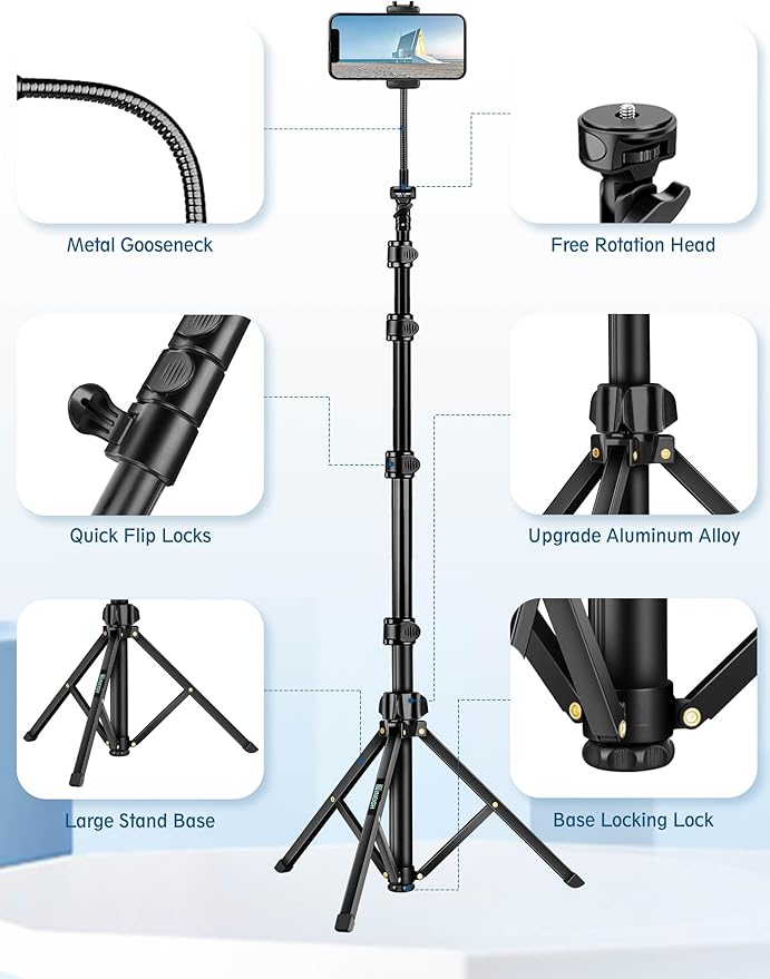 Nineigh Phone Tripod, Aluminum Tripods Stand - Image 8