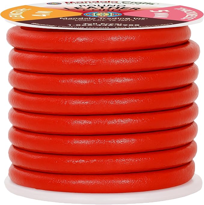 Mandala Crafts Round Genuine Red Leather Cord - Image 2