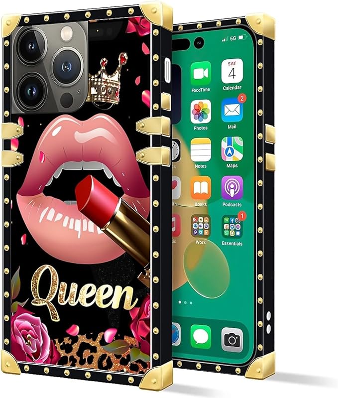 Compatible with iPhone 14 Pro Max Case, Glitter Red Rose Queen Leopard Lipstick - Image 2
