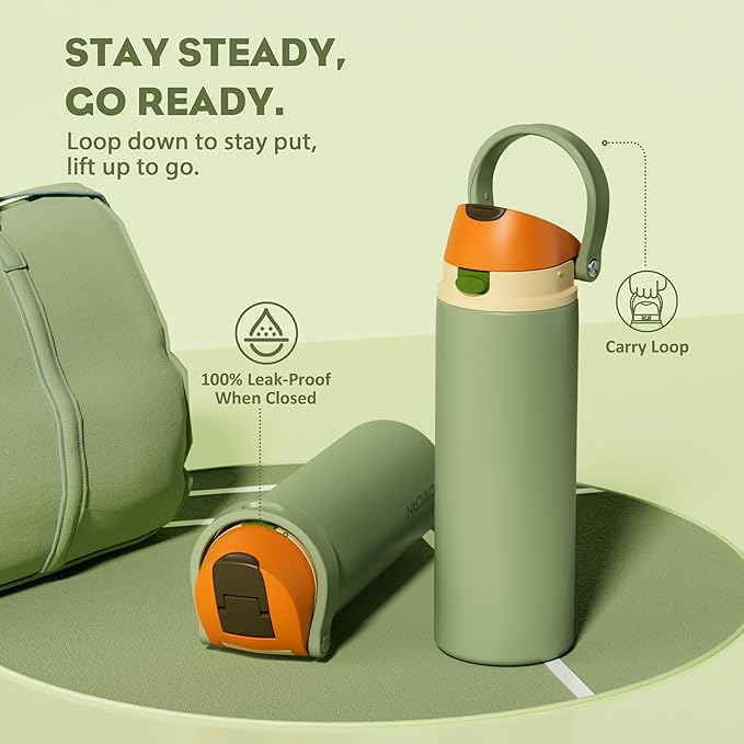 POWCAN 24 oz Metal Sports Water Bottle: 2-in-1 Push-Button Spout & Quick-Flip - Image 4