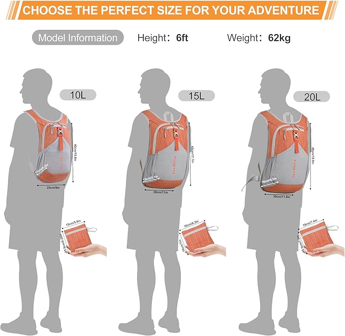FIORETTO 15L Hiking Backpack for Women Men Mini Packable Backpack Lightweight - Image 6