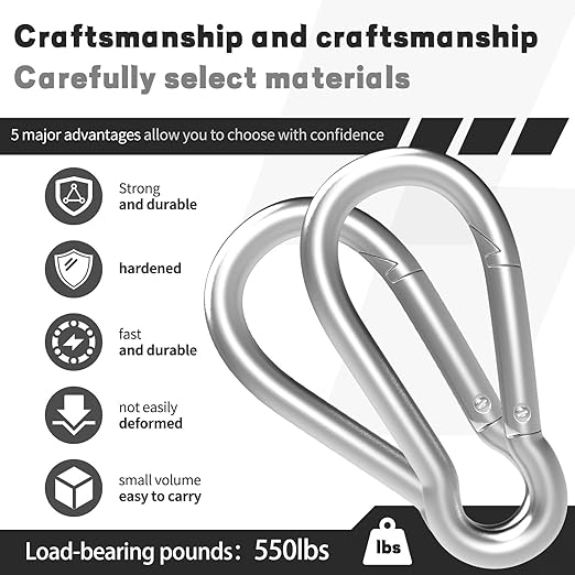 Carabiner, Heavy Duty Galvanized Steel Spring Snap Hook Carabiner Clips - Image 2