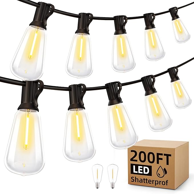 MGVIH Outdoor String Led Patio Lights - 200Ft 60M Outside Waterproof Light ST38 by MGVIH