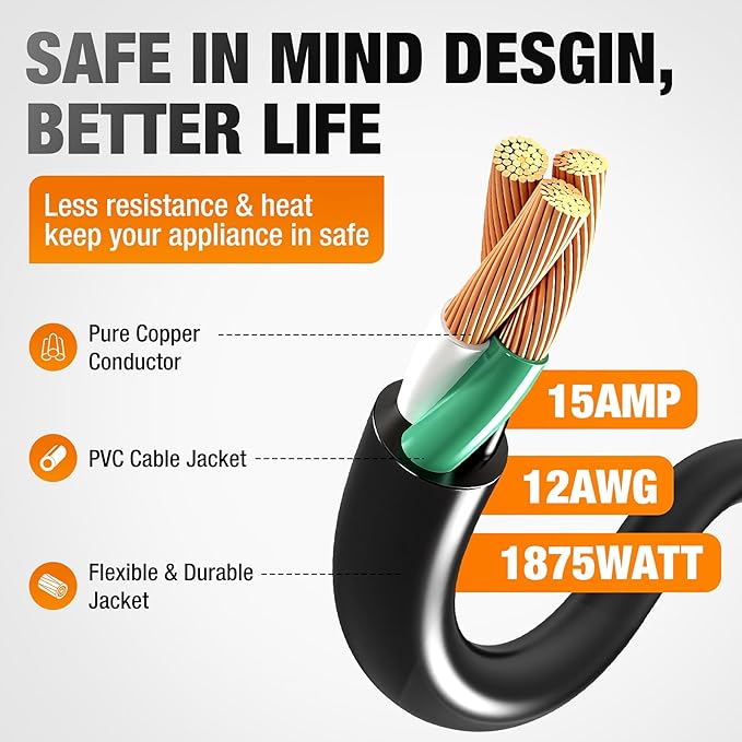 Outdoor Extension Cord 15 FT Waterproof, 12/3 Gauge Heavy Duty 3 Prong Power - Image 3