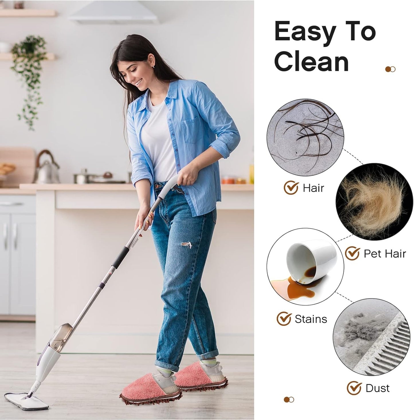 Jecery 2 Pair Microfiber Slippers Floor Cleaning Chenille Mop Slippers Base Board Cleaner Household Cleaning Tools for Wood Floor Dust Dirt Tool Supplies