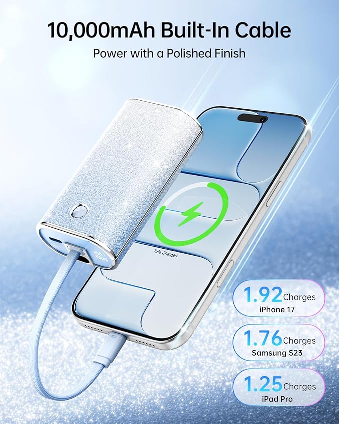 iWALK Sparkly 10000mAh Portable Charger, 22.5W Fast Charging Small Power Bank - Image 3