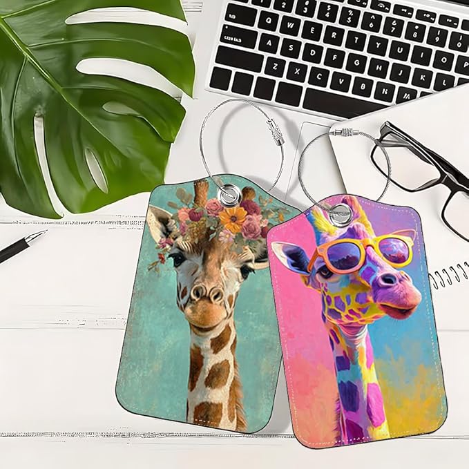 2 Pack Giraffe Luggage Tags for Suitcases, Floral & Sunglasses Animal Travel ID - Image 5