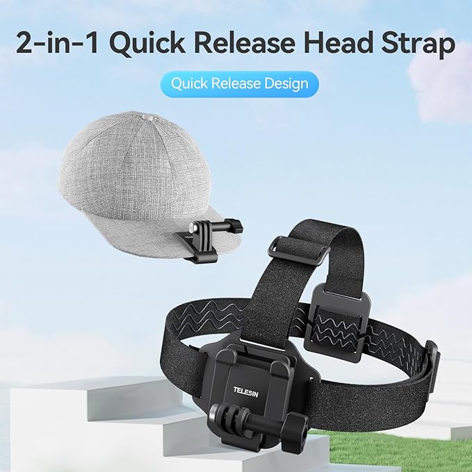 TELESIN Head Strap Mount with Cap Clip, Quick Release Head Belt Mount - Image 2
