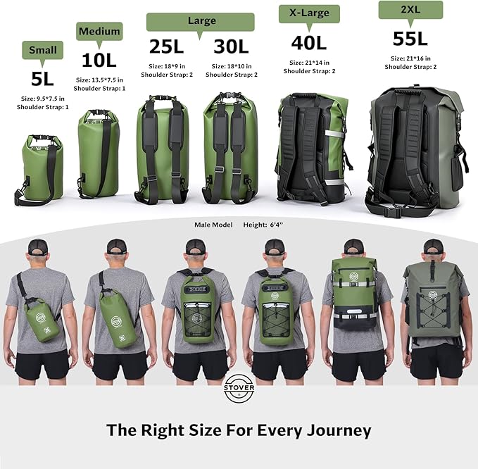 STOVER 5/10/25/30/40/55L Waterproof Dry Bag- Roll-Top Backpack w/Phone Case- - Image 8