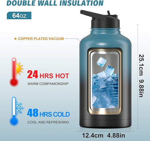 64oz Insulated Water Bottle, BPA Free&Leak Proof, Half Gallon Stainless Steel - Image 2