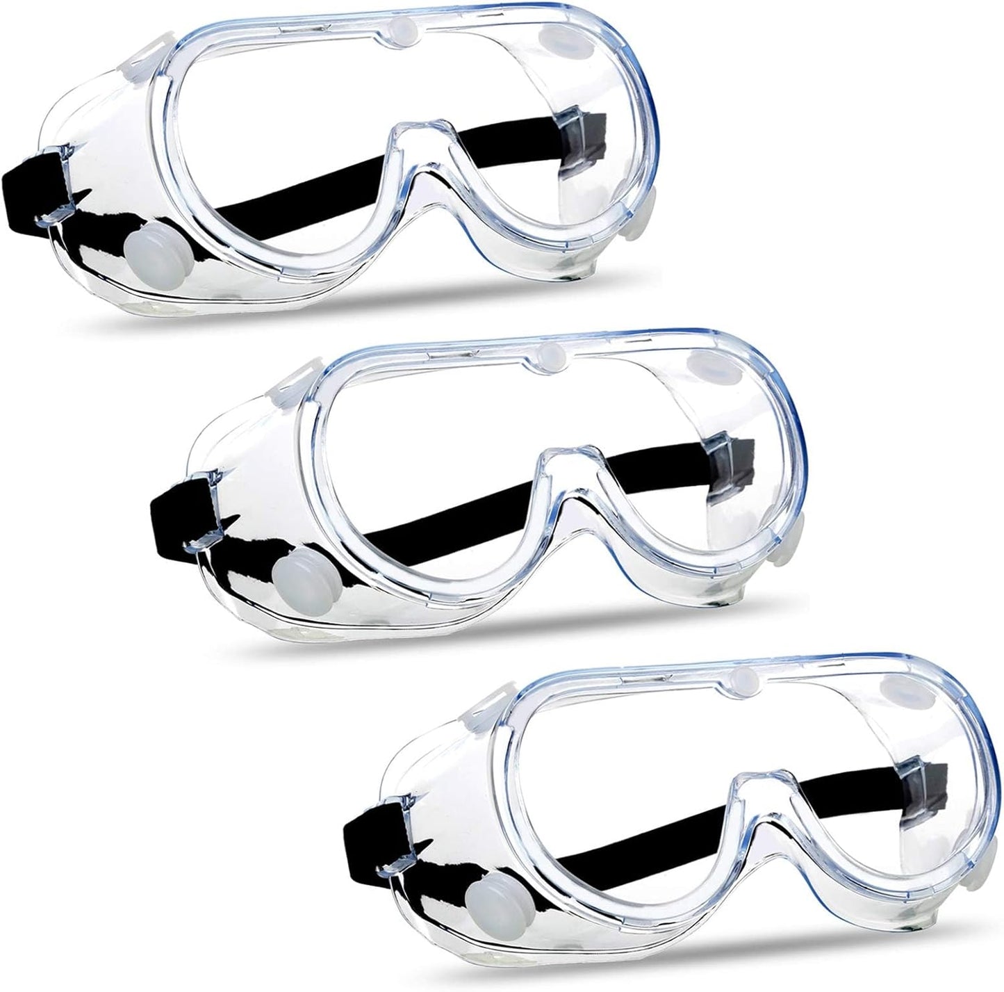 Super More 3PCS Anti-Fog Protective Safety Goggles Clear Lens Wide-Vision Adjustable Chemical Splash Eye Protection Soft Lightweight Eyewear
