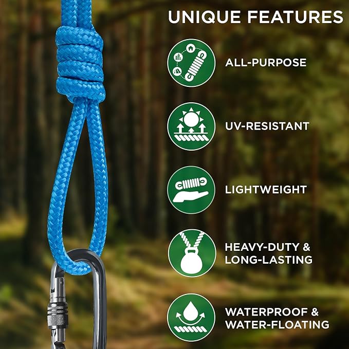 TECEUM Rope – 150 Feet x 1/4 Inch – Sky Blue – Strong All-Purpose Utility Rope - Image 4