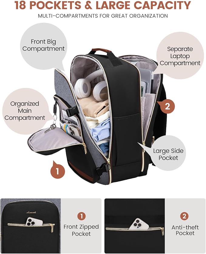 LOVEVOOK 56L Travel Backpack for Women & Men, Airline Approved Carry On Luggage - Image 3