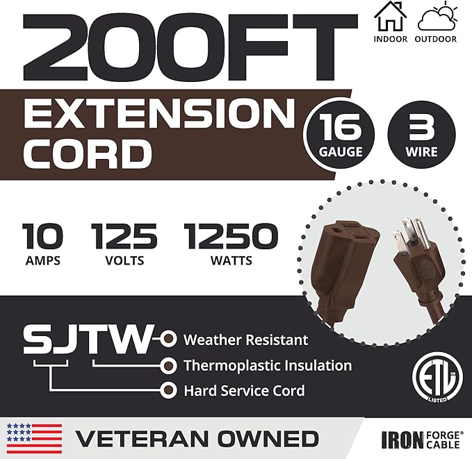 Iron Forge Cable Outdoor Brown Extension Cord 200 ft - Image 2