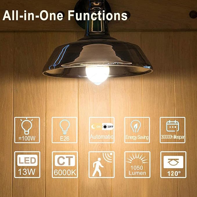 Motion Sensor LED Light Bulbs Outdoor, 13W Dusk to Dawn Sensor Bulb PIR - Image 7