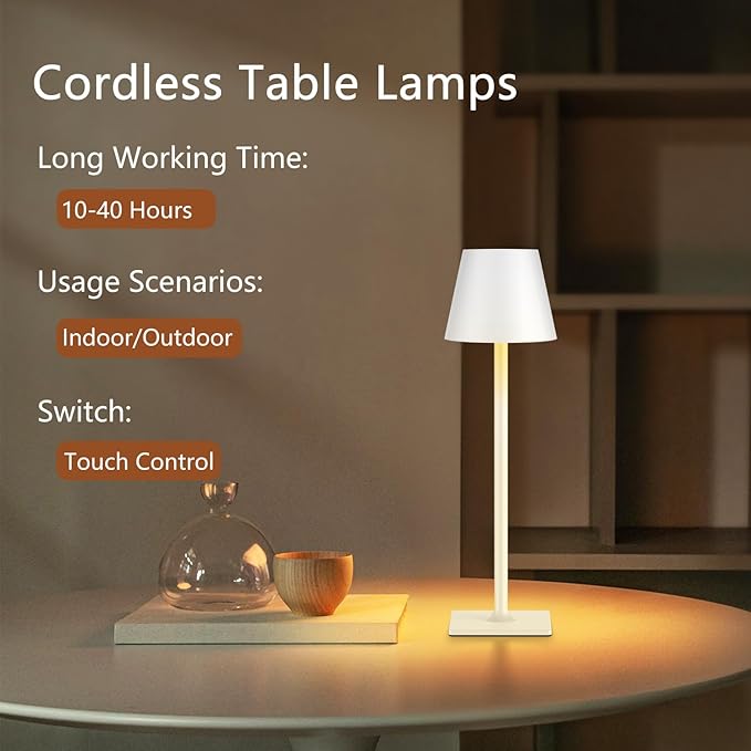 Fizrice Cordless Table Lamp Rechargeable Lamps: 6000mAh Battery Operated Table - Image 4