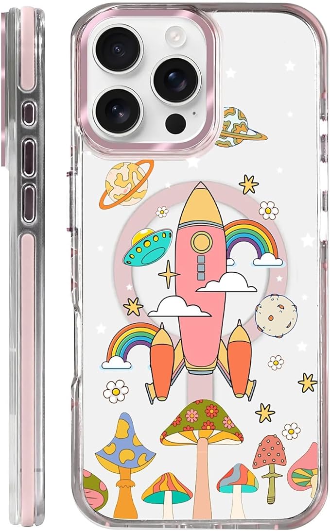 Case for iPhone 16 Pro, Spaceship Mushroom Phone Case Design，for Women Girls by Toulas
