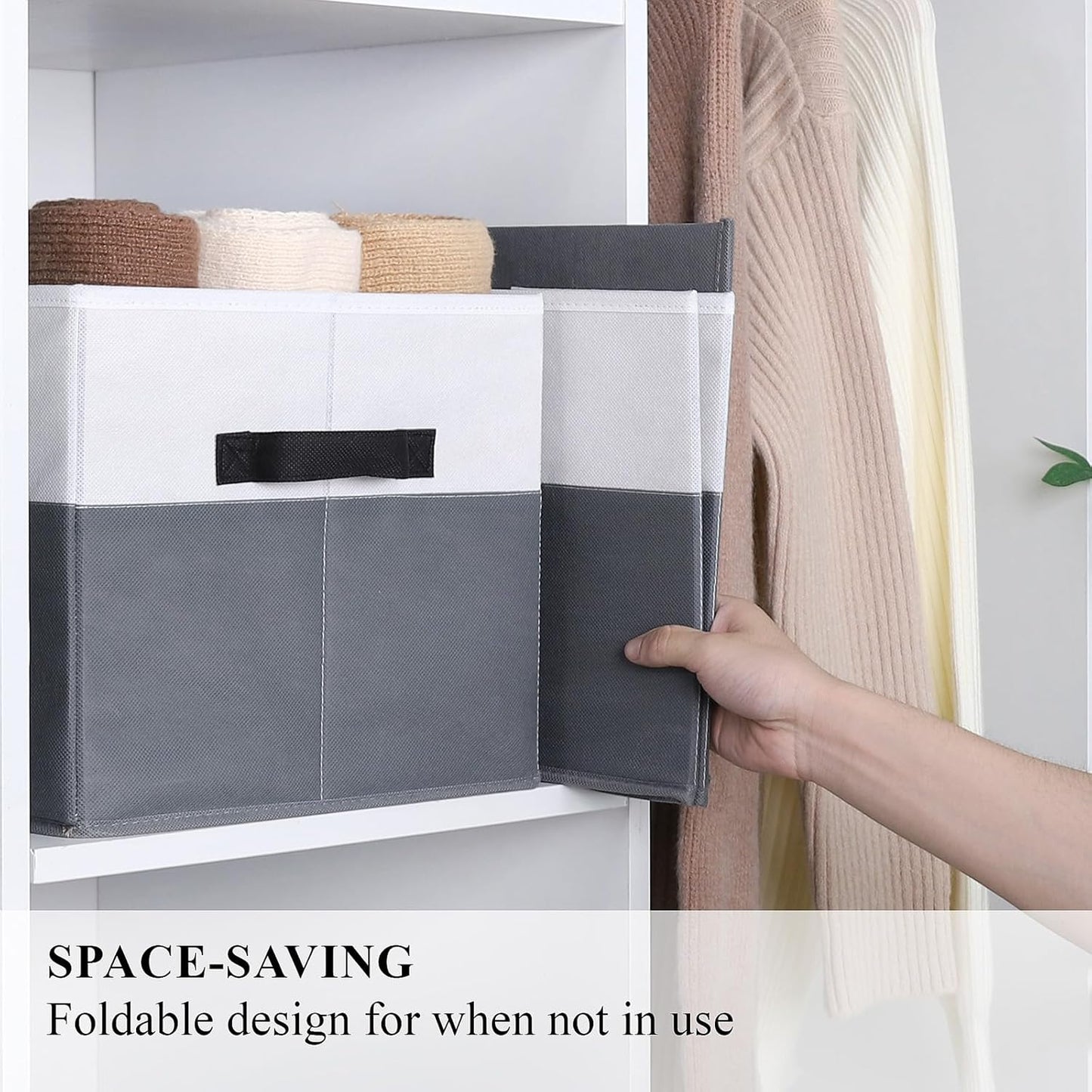 WUIKE Fabric Storage Bins, Extra Large Baskets for Organizing, Storage Bins for Shelves with Handles, Closet Organizer for Clothes, Gray & White, Extra Large, 3-Pack