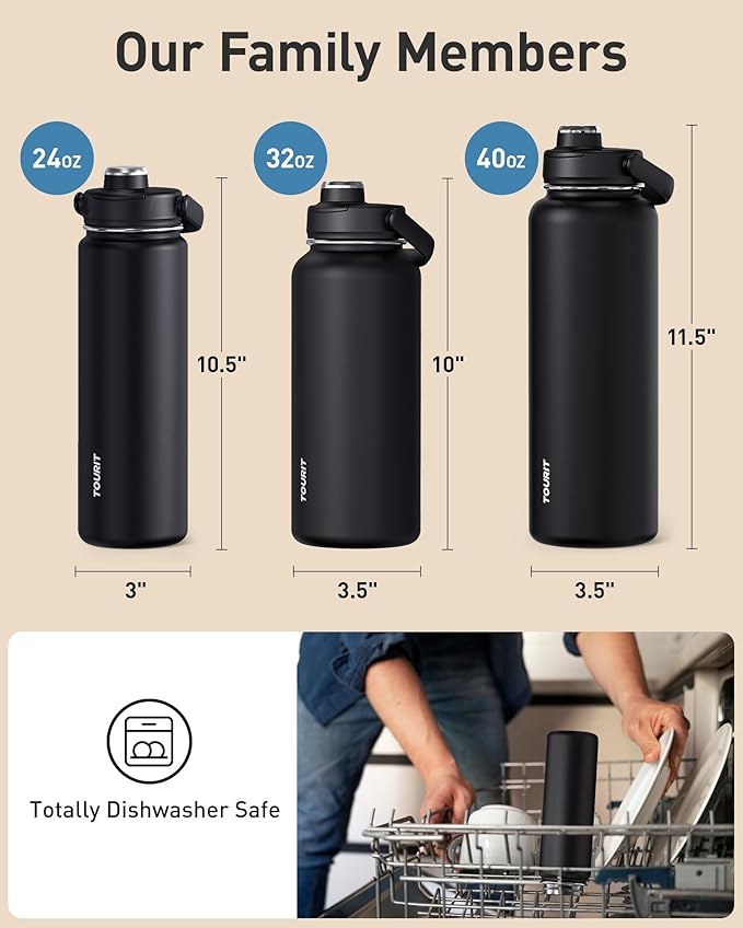 TOURIT 40 oz Insulated Water Bottle, Stainless Steel Sports Water Bottles - Image 6