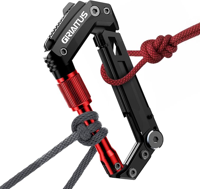 Carabiner Multitool with Pocket Knives, EDC Carabiners, Serrated Knife by GIRIAITUS