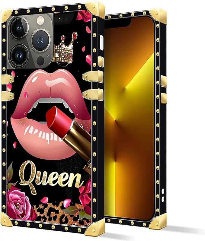 Compatible with iPhone 13 Pro Case, Glitter Red Rose Queen Leopard Lipstick - Image 2