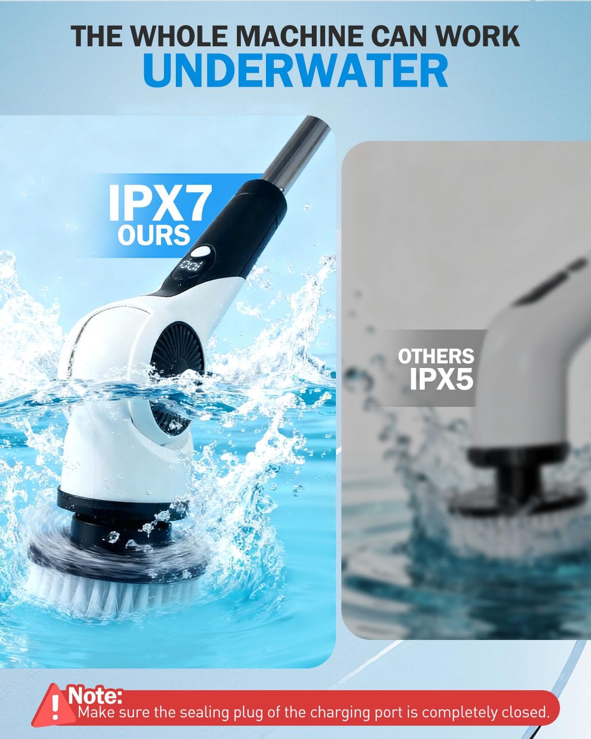 Electric Spin Scrubber with 10 Replaceable Brush Heads, IPX7 Waterproof Shower Scrubber with Long Handle, 3-Speed Adjustable Bathroom Scrubber Electric with Rotating Cleaning Brush