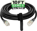 POWGRN 10 Ft 10AWG Black Outdoor Extension Cord Waterproof Heavy Duty 10 Gauge by POWGRN