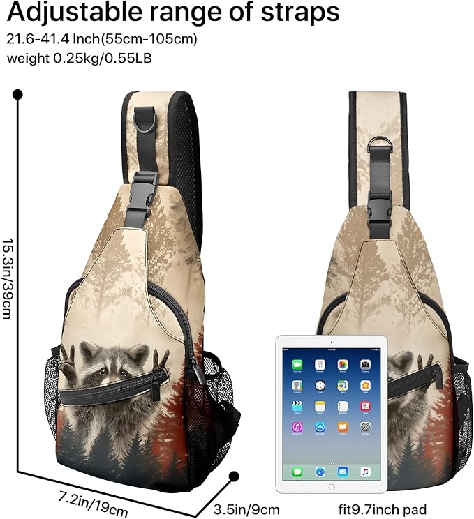 FyLybois Raccoon Sling Bag for Women Lightweight Crossbody Backpack Casual - Image 5