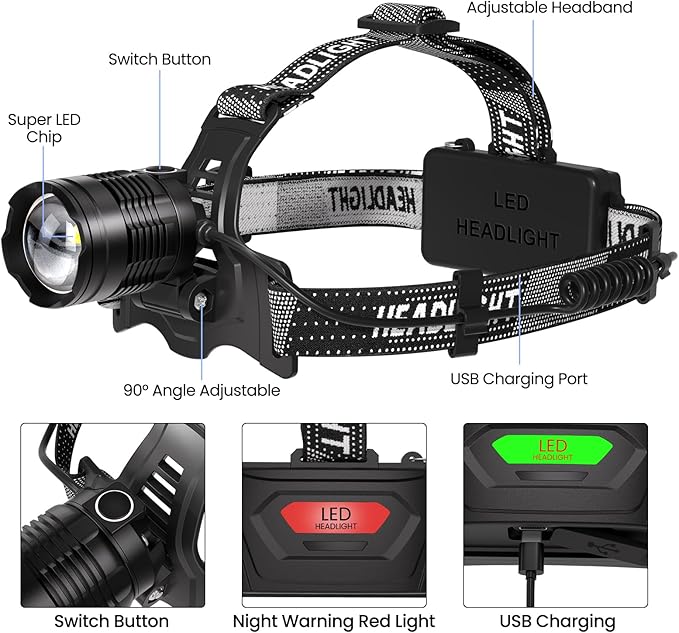 azamine LED Headlamp Rechargeable 2Pack, 99000 Lumens Bright Head Lamp - Image 9