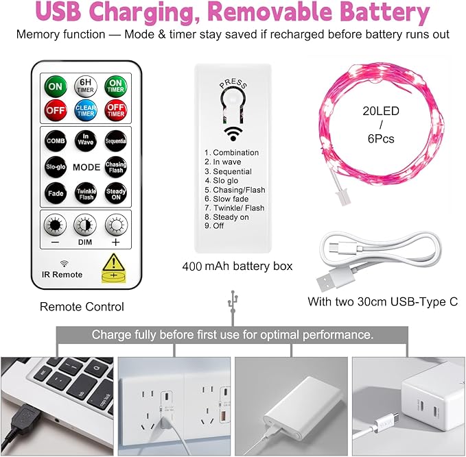 ZSJWL 6 Pack Rechargeable Fairy Lights - Image 6