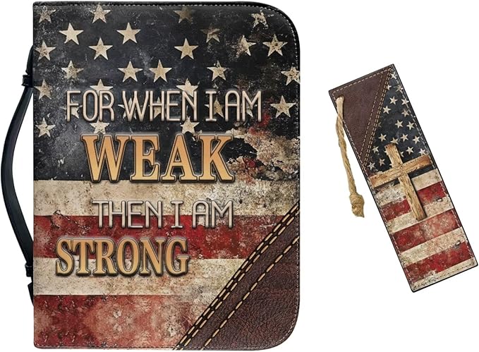 Large Bible Cover Case for Women Men Amercan Flag and Cross PU Leather Bible by Unknown