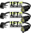Vockjour 1 FT 3 Pack Black Short Low Profile Flat Plug 14 Gauge Heavy Duty by Vockjour