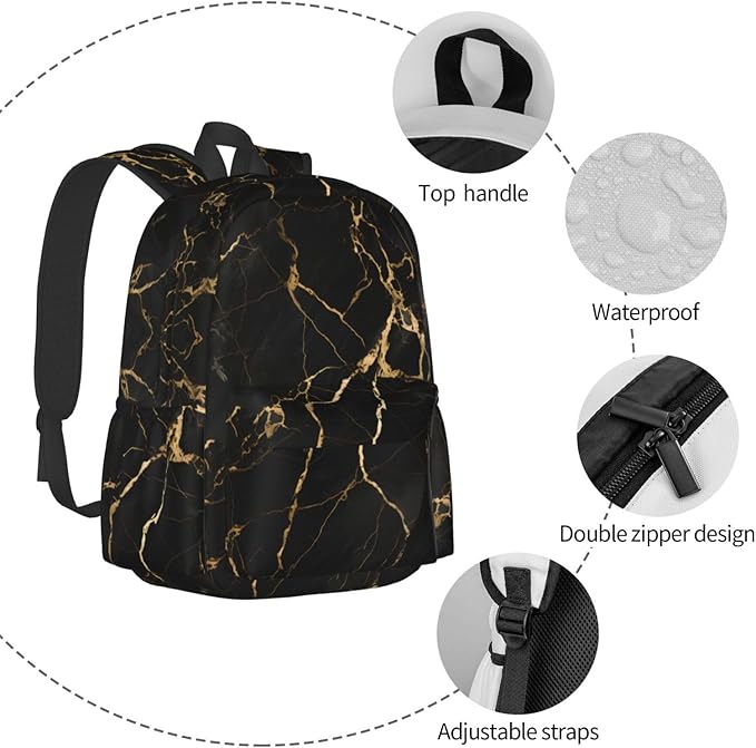 cfpolar 17 Inch Backpack Black & Gold Marble Art Laptop Bag Shoulder Bag School - Image 5