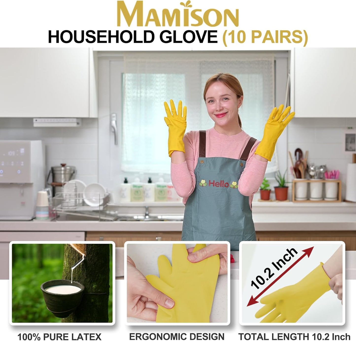 MAMISON 10 Pack Simple and Short Hands Gloves, Reusable Non-Slip Rubber Gloves Large Size