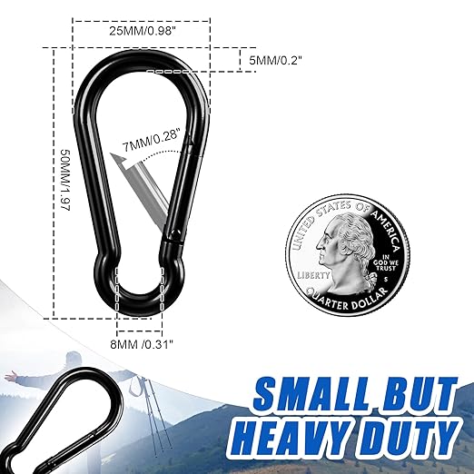 Small Carabiner Clip Hook, 1.97 inch 10 pcs Black Heavy Duty Spring Snap Hook - Image 3