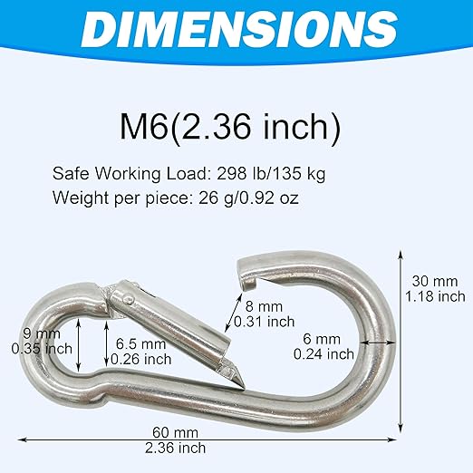 304 Stainless Steel Carabiners -2.36 inch Heavy Duty, Durable & Rust-Free Clips - Image 3