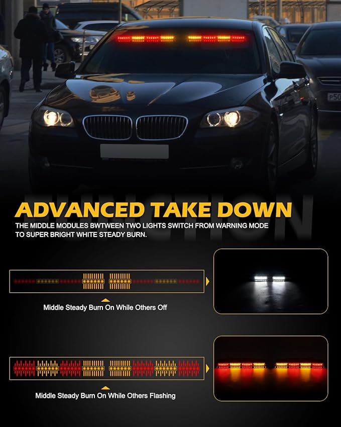 HLauto 604N Emergency Dash Strobe Lights: 2x16.8 inch Amber Red Security Light - Image 4