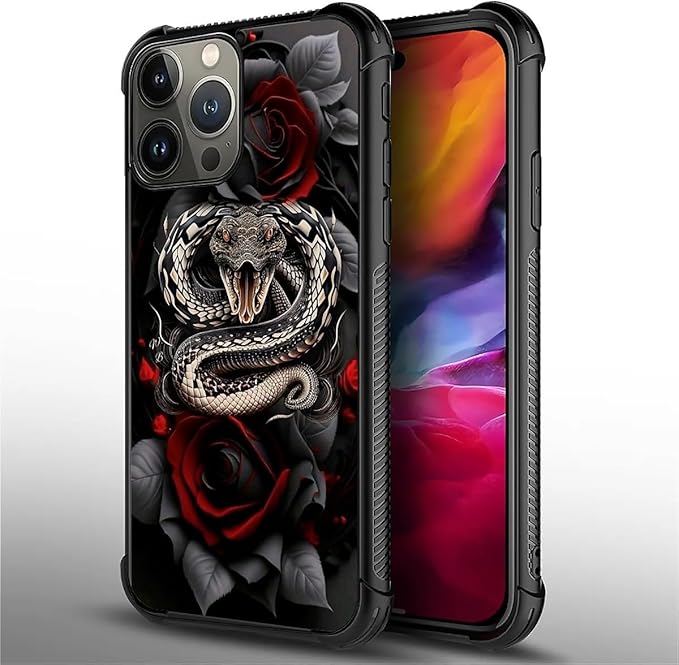 for iPhone 15 Pro Max Case, Entwined Rose Snake Pattern Graphic Design Girl Boy - Image 3