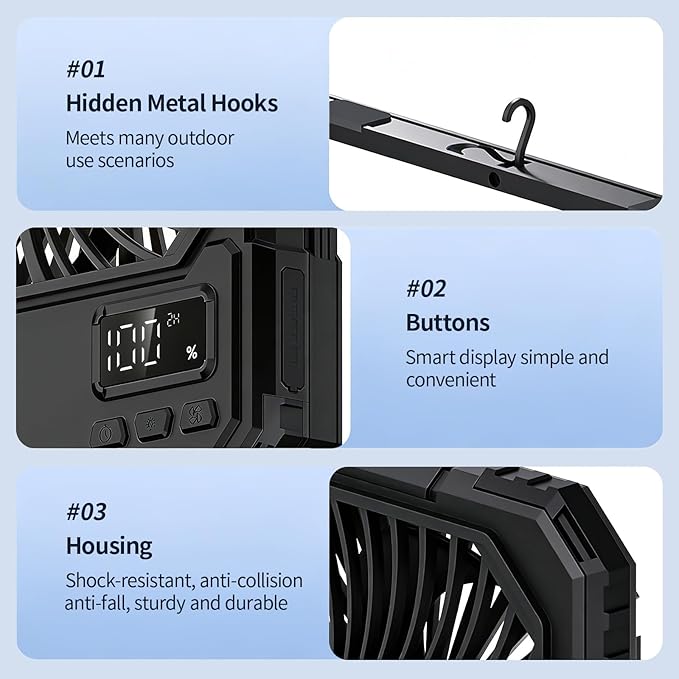 yAyusi 20000mAh Battery Powered Portable Travel Fan, Ultra-Slim 8Inch - Image 8